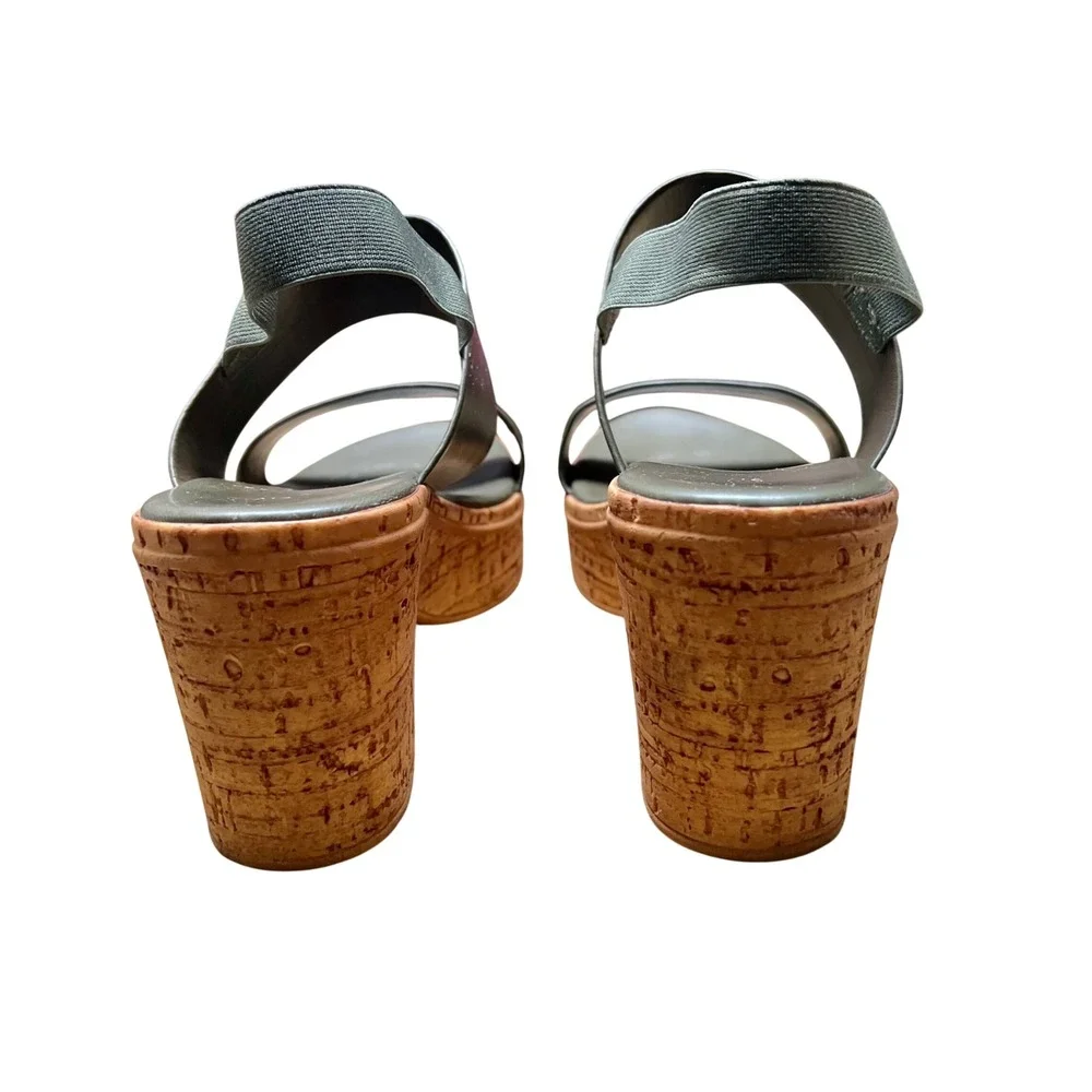 Italian Shoemakers Womens‎ 8 Olive Green Cork Wedge Platform Slingback Sandals